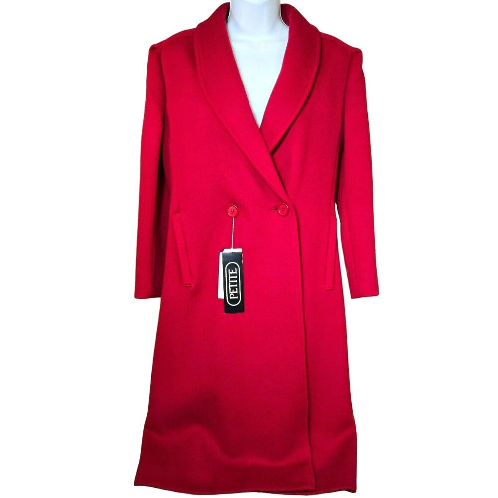 NWT VTG Michelle Stuart Petite SM* Red Wool Double-Breasted Overcoat Trench Coat